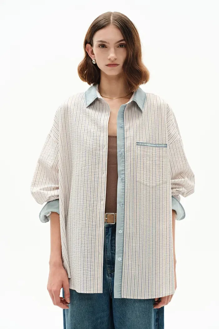Daisy Denim Collar Striped Shirt in Cotton Seersucker sold by Fabrique product image thumbnail 2