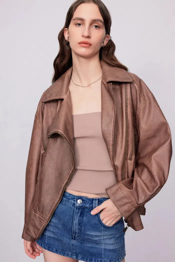 Terra Vintage Brown Leather Jacket in Vegan Leather sold by Fabrique product image thumbnail 2