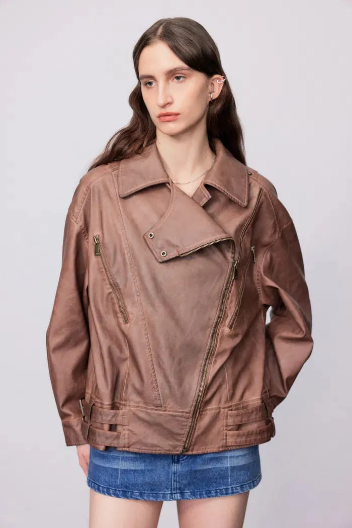 Terra Vintage Brown Leather Jacket in Vegan Leather sold by Fabrique product image thumbnail 3