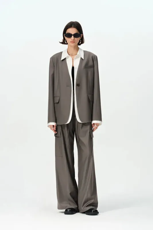Cora Layered Look Blazer Jacket in Fine Wool Blend sold by Fabrique