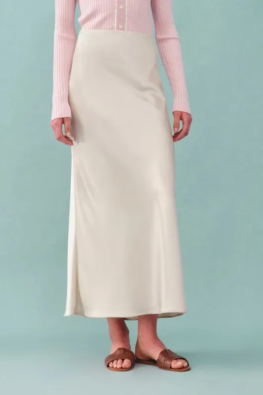 Moon White Skirt in Premium Silky Satin sold by Fabrique
