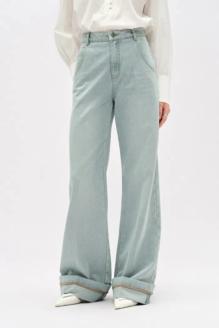 Nîmes Embroidered Wide Leg Jeans in Cotton Denim sold by Fabrique