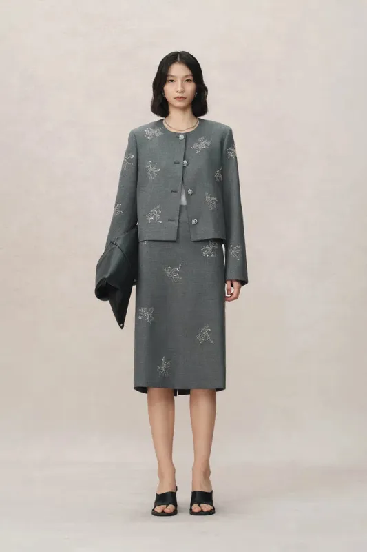 Beading Wrinkle Resistant Embroidered Boxy Tailored Jacket in Fine Worsted Wool sold by Fabrique