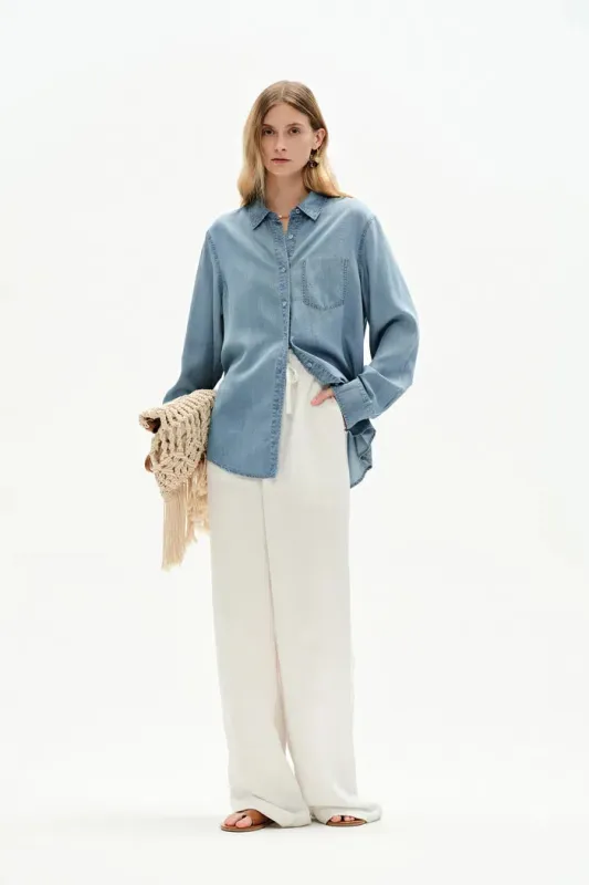 Willo Sky Blue Shirt in Tencel Denim sold by Fabrique