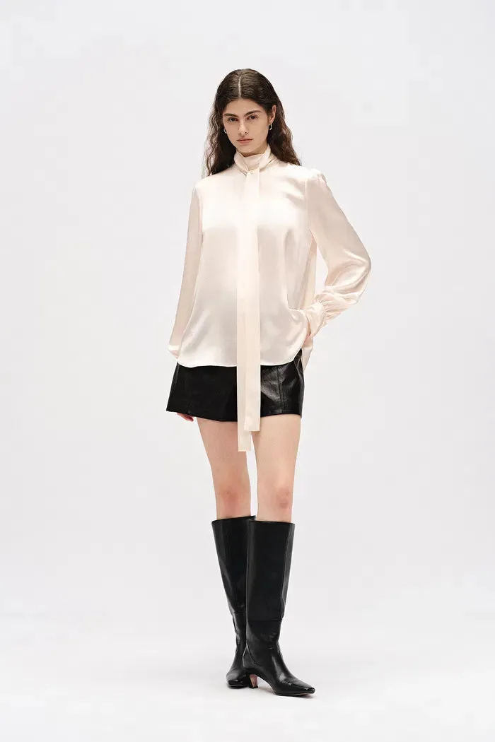 Chloe Tie Neck Blouse in 19mm Mulberry Silk Satin sold by Fabrique product image thumbnail 4