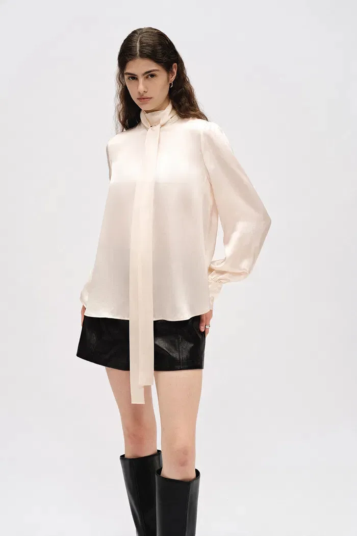 Chloe Tie Neck Blouse in 19mm Mulberry Silk Satin sold by Fabrique product image thumbnail 2