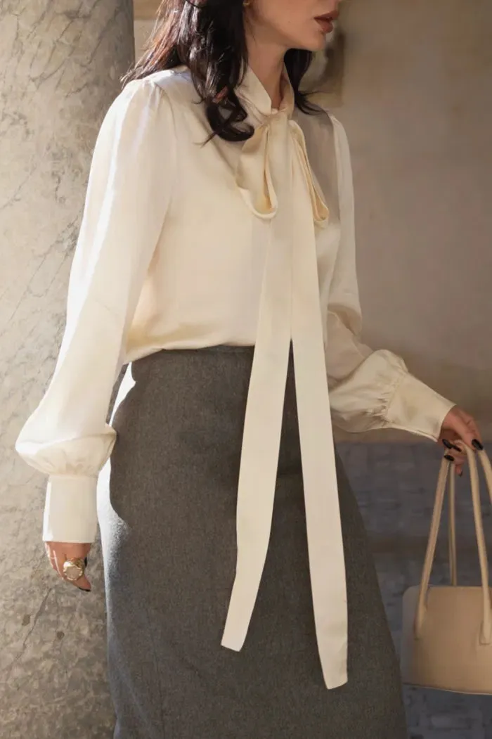 Chloe Tie Neck Blouse in 19mm Mulberry Silk Satin sold by Fabrique product image thumbnail 3