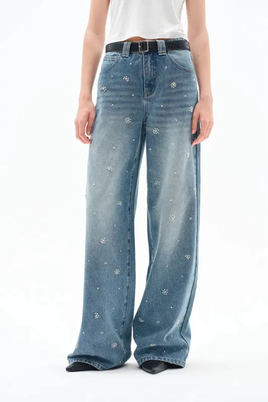Nico Hand Sewn Embellished Jeans in Lightweight Washed Denim sold by Fabrique