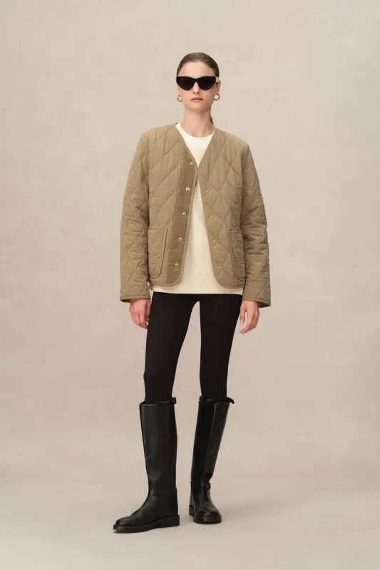 Olivia Khaki Cropped Lightweight Puffer Jacket in High-Density Water-Repellent Fabric sold by Fabrique