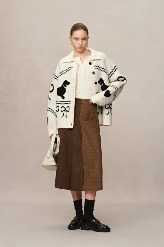 Perla Dachshunds Jacquard Cardigan in Chucky Merino Wool Knit sold by Fabrique