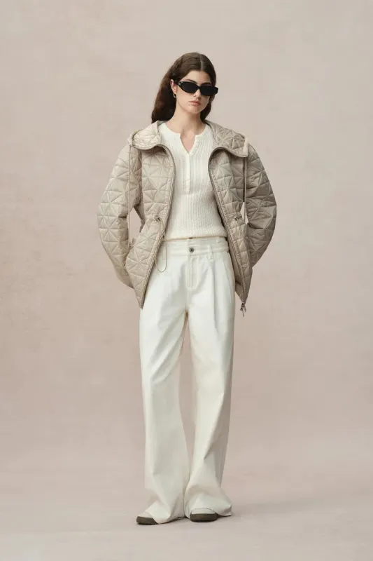 Nives Hooded Quilted Jacket in Mulberry Silk Blend sold by Fabrique