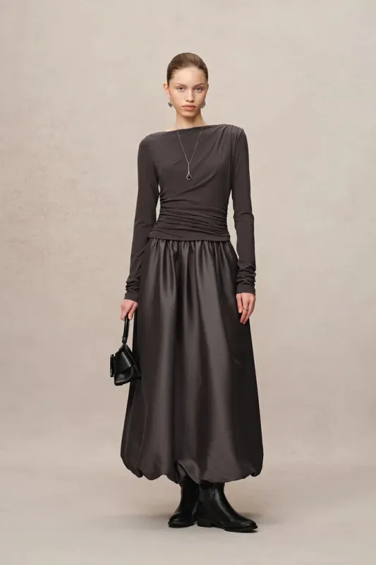 Cindy Bubble Dress in Tencel Wool Knit and Silk Wool Blend sold by Fabrique