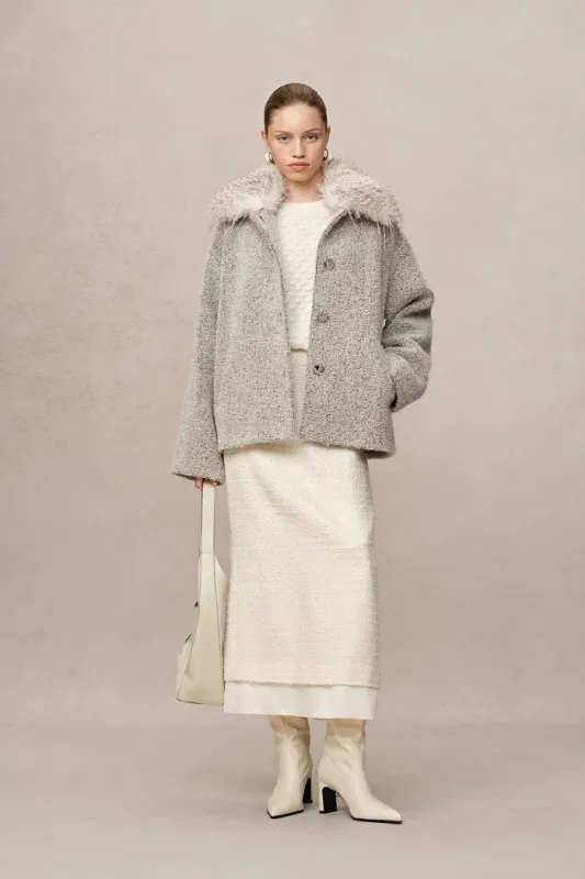 Blossom Detachable Fur Collar Coat in Ultra-Light Alpaca Bouclé sold by Fabrique