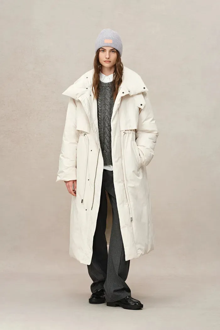 Maddalena White Duck Down Long Down Coat in Ultra Light Fabric sold by Fabrique