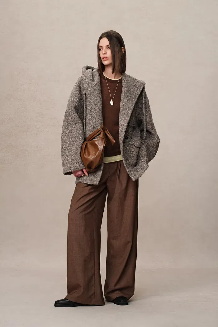 Rue Hooded Long Coat in Ultra-Light Wool Bouclé sold by Fabrique