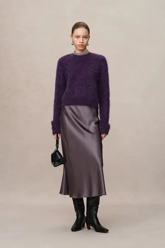 Violet Hand Sewn Crystal Stand Collar Sweater in Alpaca-Mohair Knit sold by Fabrique