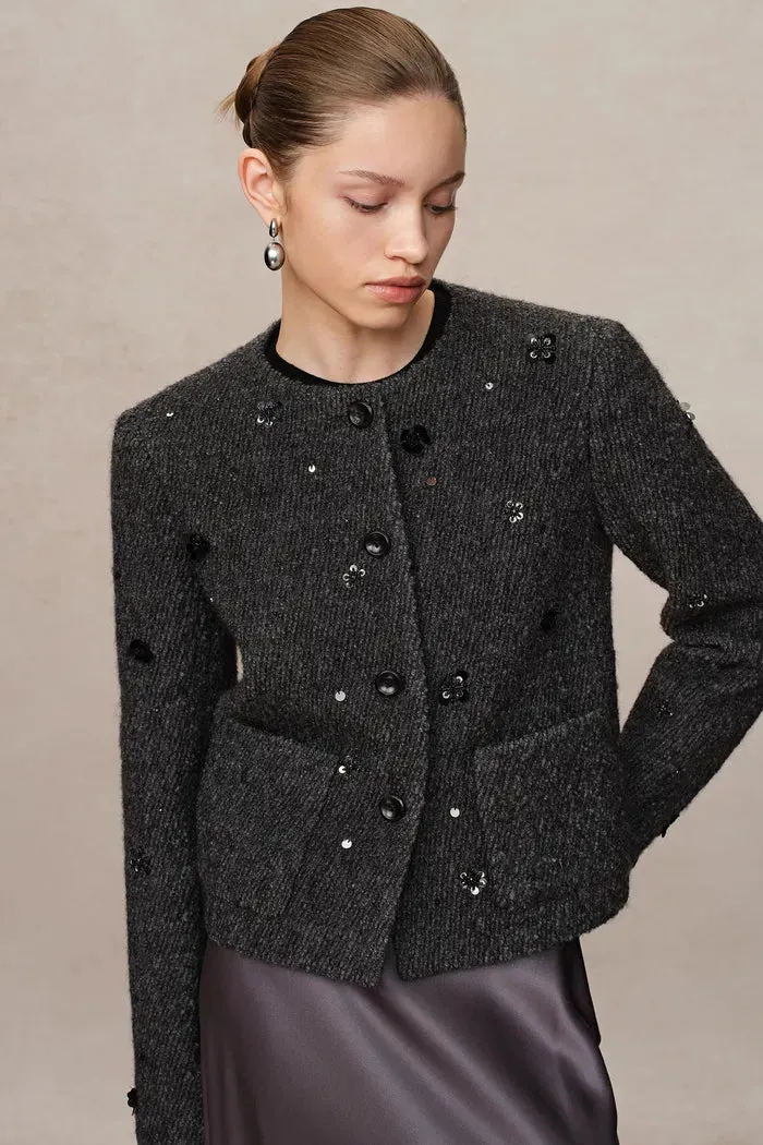 Frenchy Hand-Beaded Sequined Short Jacket in Wool Bouclé Twill sold by Fabrique product image thumbnail 4