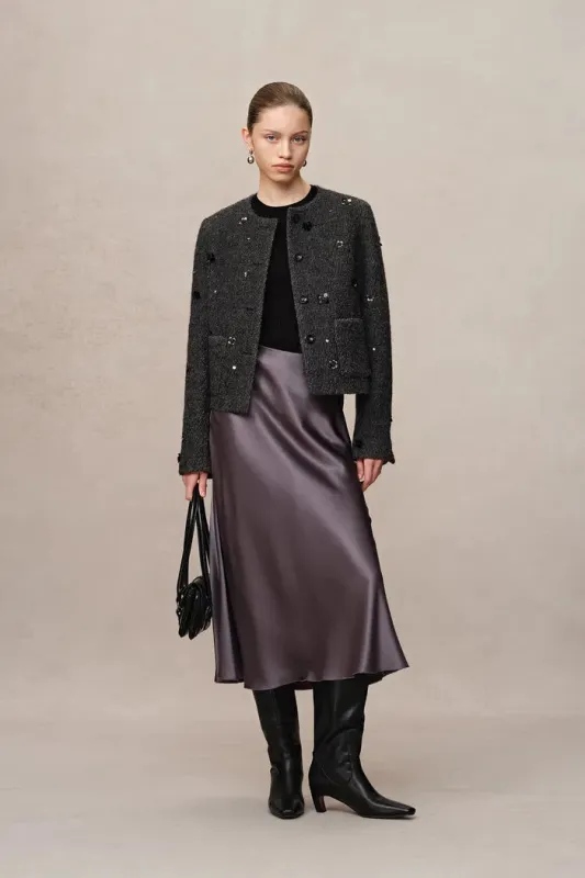 Frenchy Hand-Beaded Sequined Short Jacket in Wool Bouclé Twill sold by Fabrique