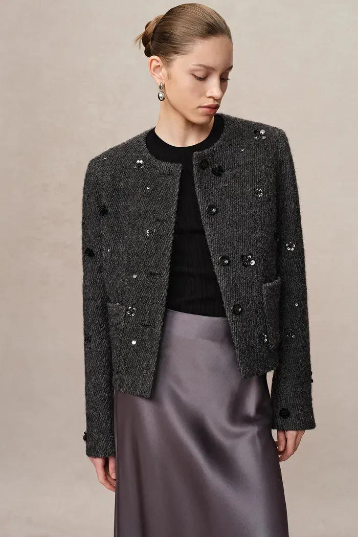 Frenchy Hand-Beaded Sequined Short Jacket in Wool Bouclé Twill sold by Fabrique product image thumbnail 5