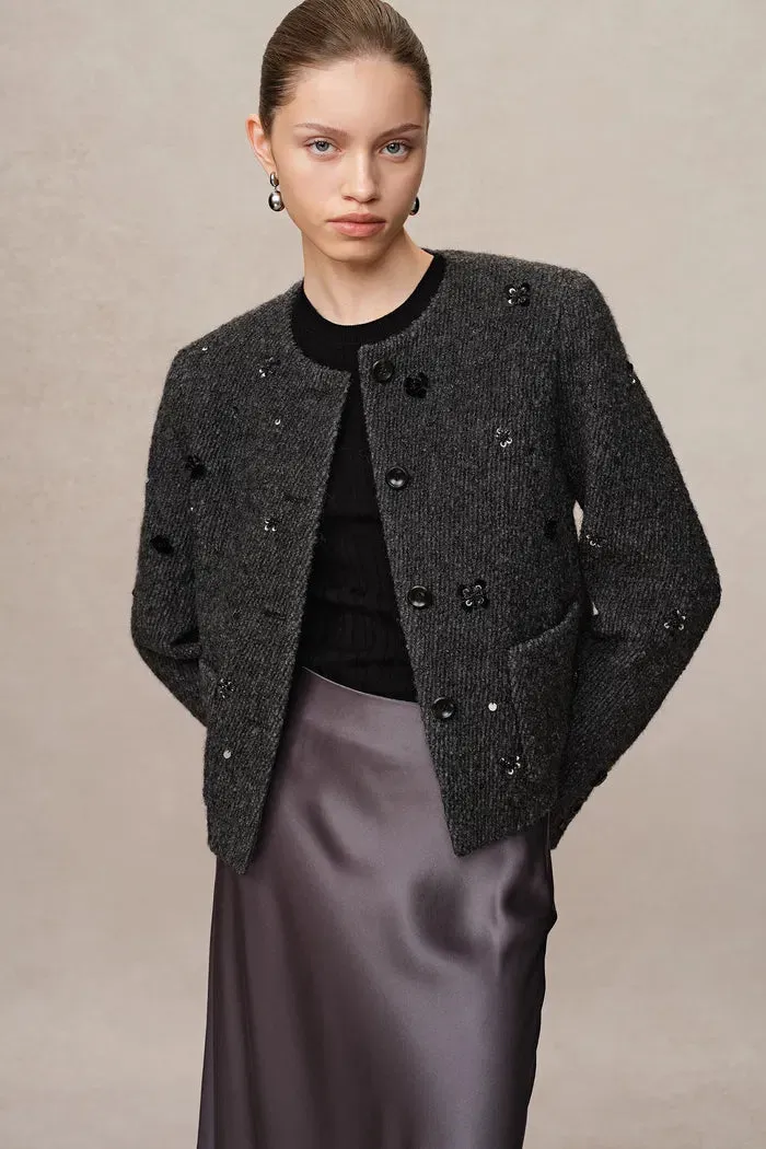 Frenchy Hand-Beaded Sequined Short Jacket in Wool Bouclé Twill sold by Fabrique product image thumbnail 2