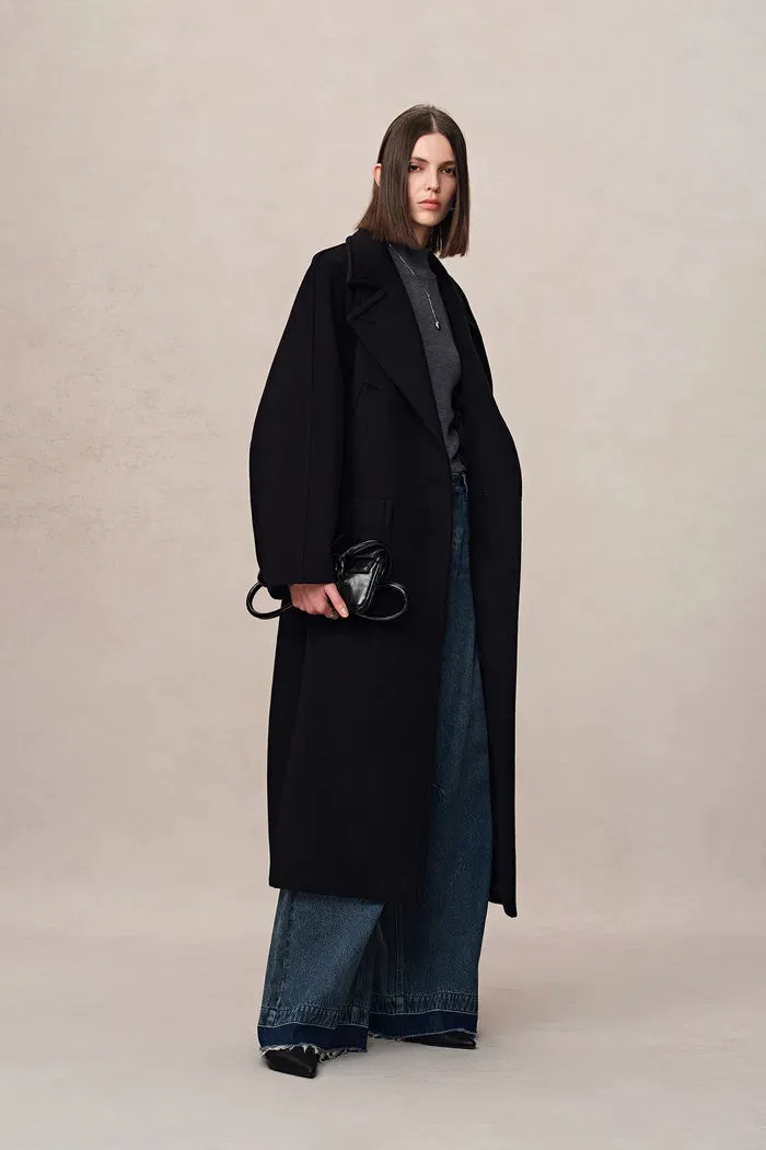 Rond Black Maxi Lapel Long Coat in Merino Cashmere Blend sold by Fabrique product image thumbnail 4