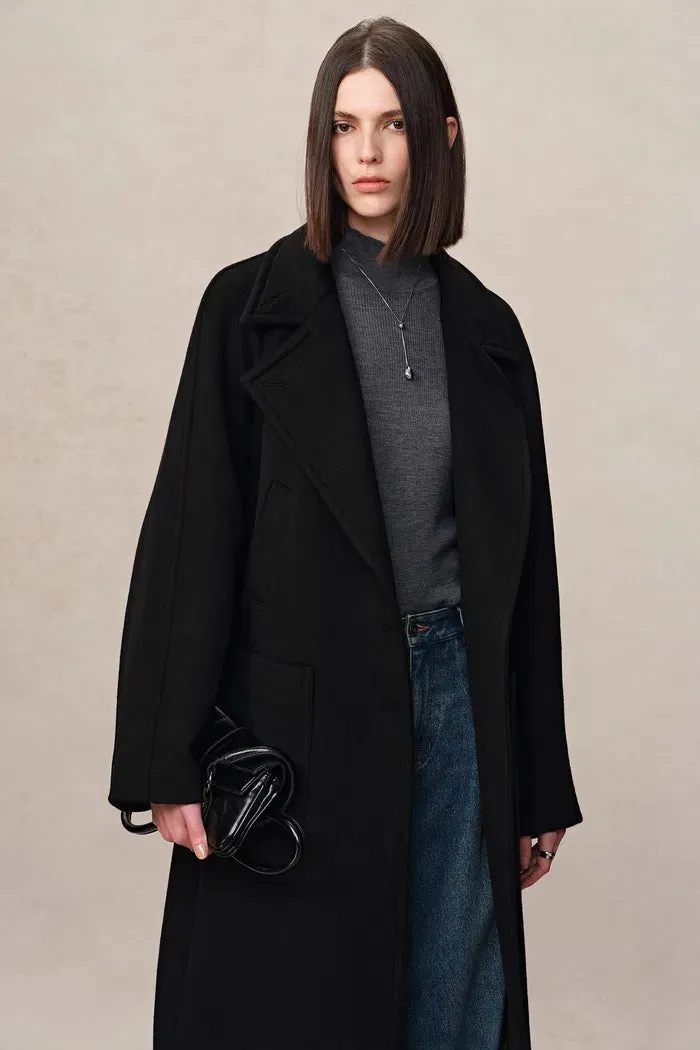 Rond Black Maxi Lapel Long Coat in Merino Cashmere Blend sold by Fabrique product image thumbnail 5