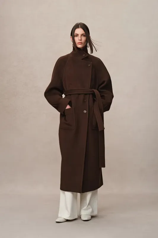 Rond Maxi Lapel Long Coat in Merino Cashmere Blend sold by Fabrique