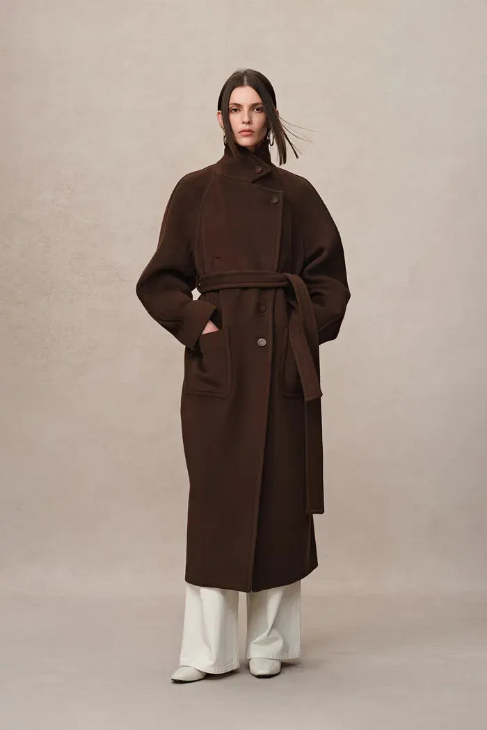 Rond Maxi Lapel Long Coat in Merino Cashmere Blend sold by Fabrique