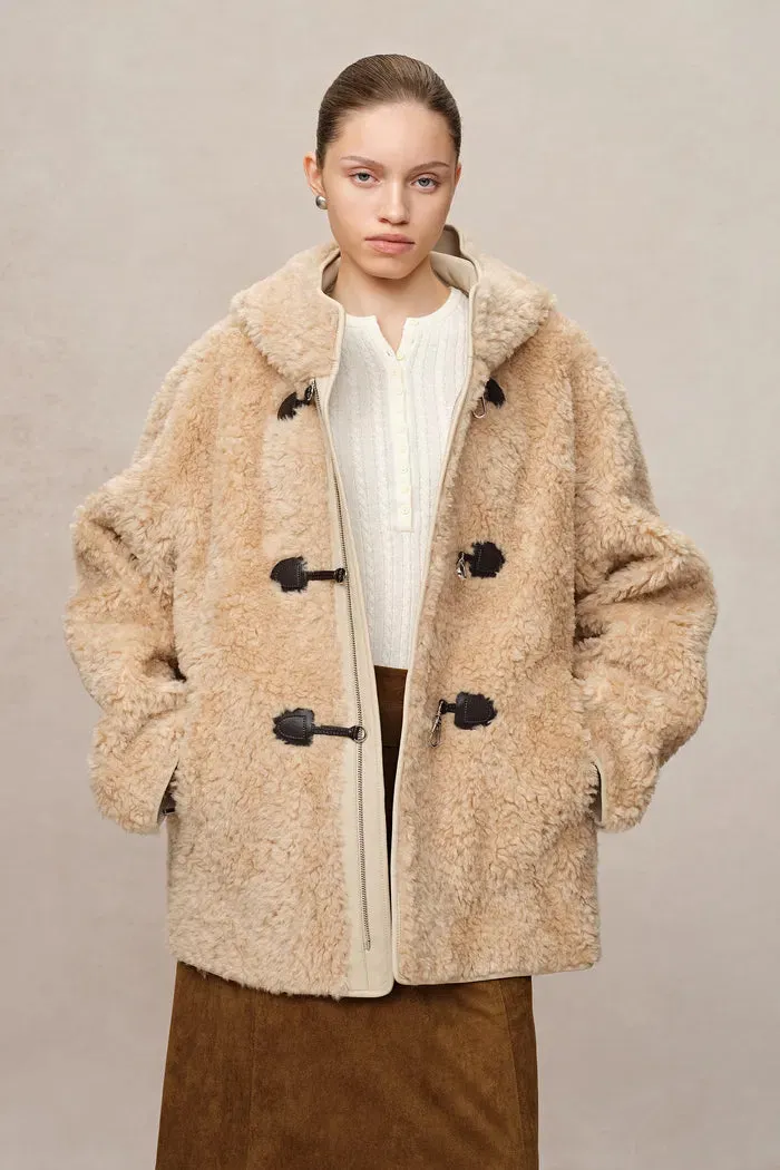 Clémence Semi Oversized Hooded Sherpa Short Coat in Wool Blend sold by Fabrique product image thumbnail 4