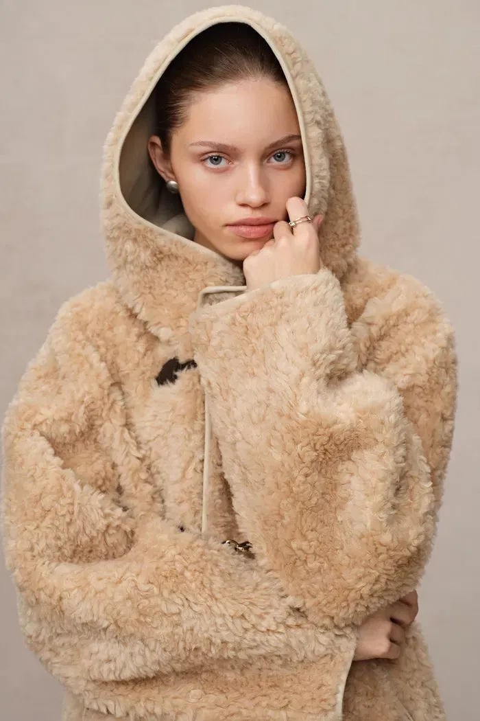 Clémence Semi Oversized Hooded Sherpa Short Coat in Wool Blend sold by Fabrique product image thumbnail 2