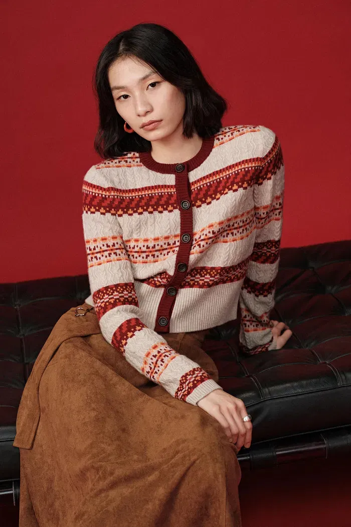 Ava Fair Isle Cardigan in Merino Wool Knit sold by Fabrique product image thumbnail 2