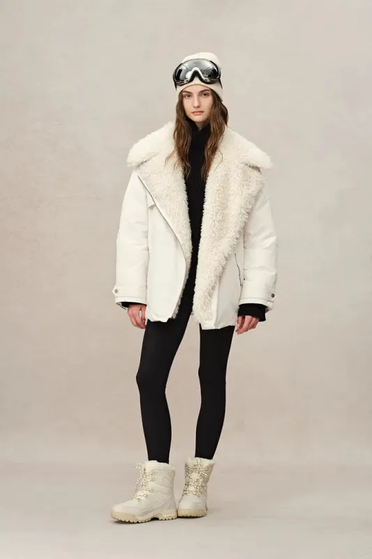 Kat White Water-Repellent Goose Down Fur Jacket in Cotton-like Fabric sold by Fabrique