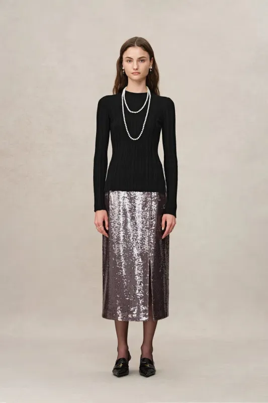 Cara Side Slit Long Sleeve Fitted Top in Merino Wool Yang Yarn Knit sold by Fabrique