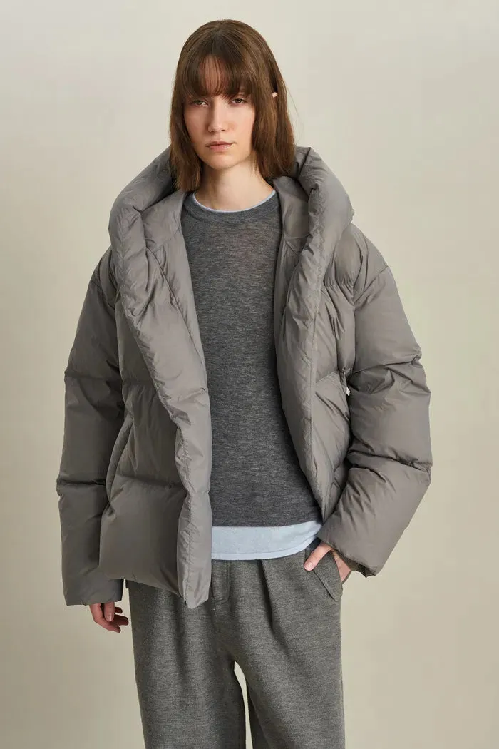 Iliana Gray Belted Hooded White Duck Down Jacket in Ultra Light Fabric sold by Fabrique product image thumbnail 2