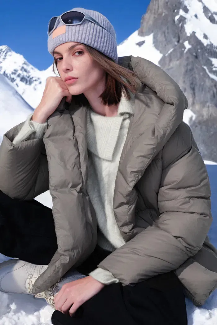 Iliana Gray Belted Hooded White Duck Down Jacket in Ultra Light Fabric sold by Fabrique product image thumbnail 3