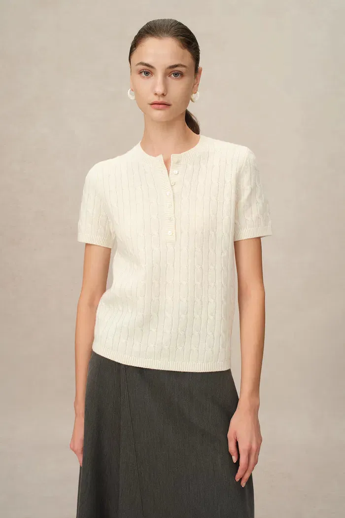 Fate Cable Henley Sweater in Merino-Cashmere Blend sold by Fabrique product image thumbnail 4