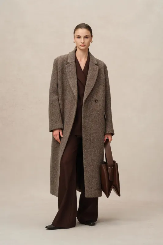 Uomo Asymmetric Coat in Merino Wool Tweed sold by Fabrique