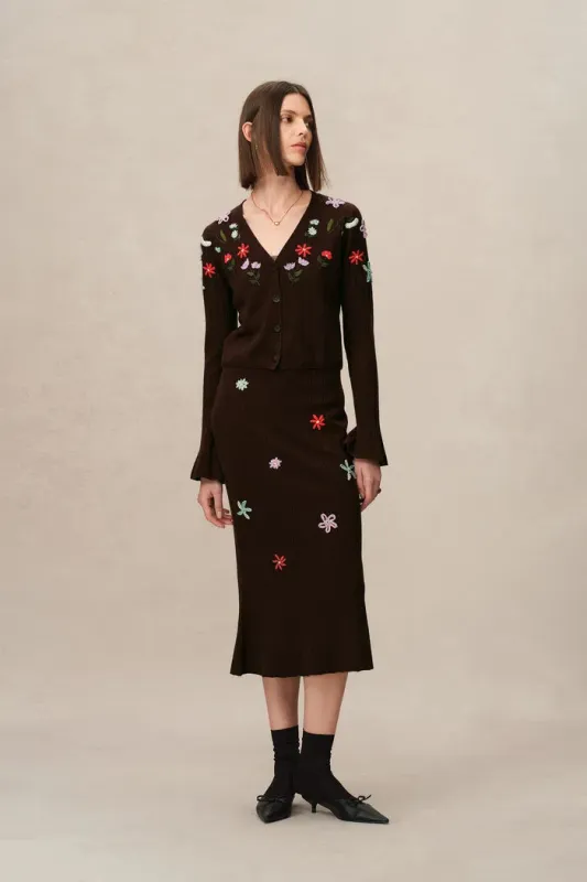 Christabel Floral Fitted Cardigan in Merino Wool Knit sold by Fabrique