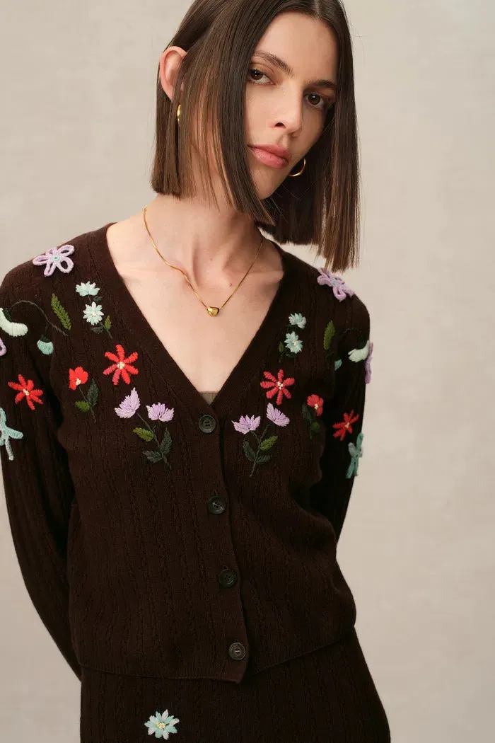 Christabel Floral Fitted Cardigan in Merino Wool Knit sold by Fabrique product image thumbnail 5