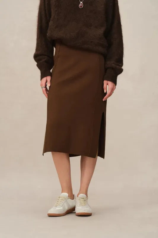 Dovena Side Slit Skirt in Merino Wool Knit sold by Fabrique