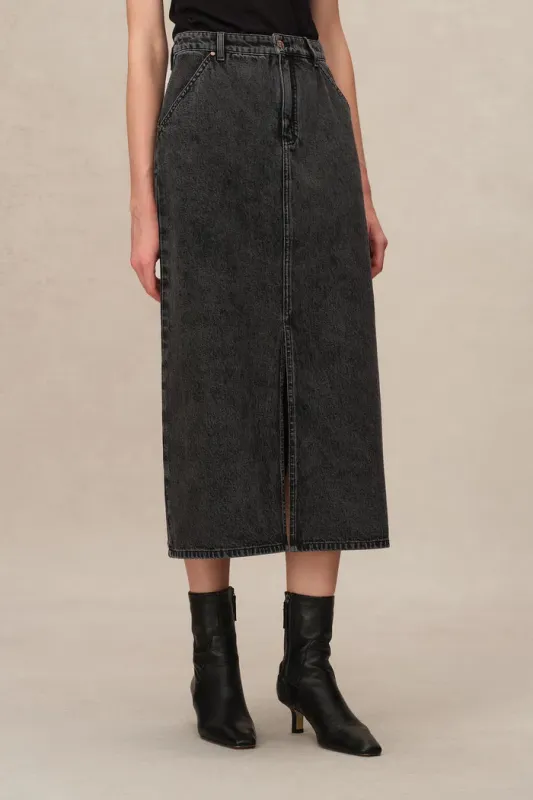 Raquel Front Slit Denim Maxi Skirt in Cotton Denim sold by Fabrique