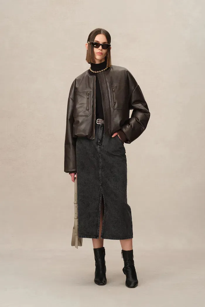 Raquel Front Slit Denim Maxi Skirt in Cotton Denim sold by Fabrique product image thumbnail 2