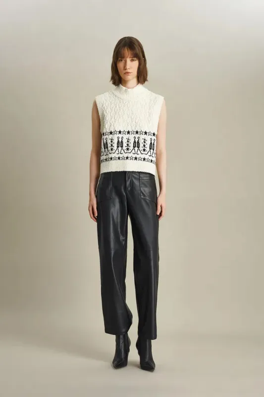 Star Walker Fair Isle Sleeveless Sweater in Wool Pom-Pom Yarn Knit sold by Fabrique