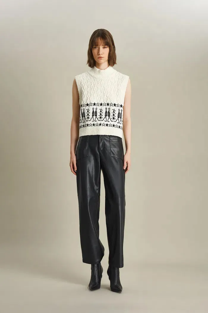 Star Walker Fair Isle Sleeveless Sweater in Wool Pom-Pom Yarn Knit sold by Fabrique