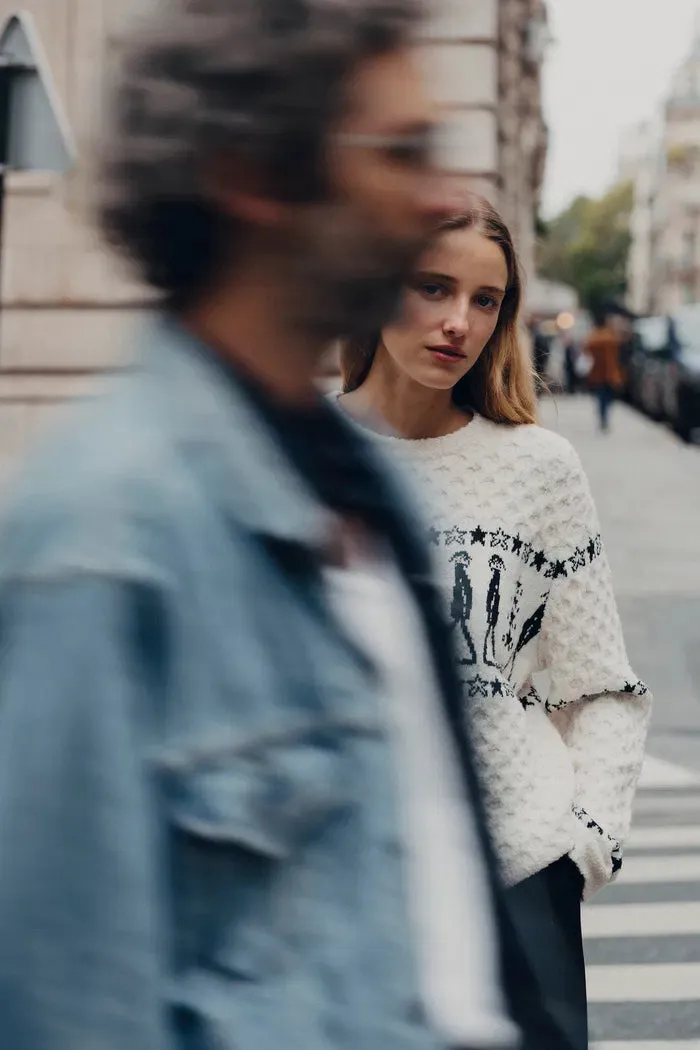 Star Walker White Fair Isle Pullover in Viscose Wool Pom-Pom Yarn Knit sold by Fabrique product image thumbnail 4