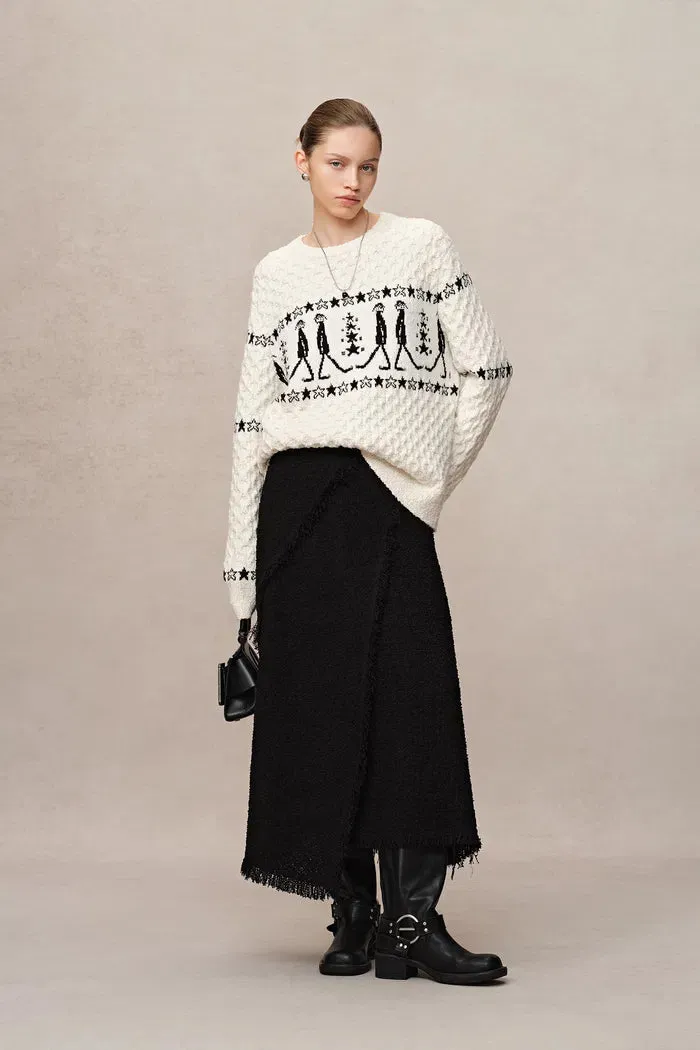Star Walker White Fair Isle Pullover in Viscose Wool Pom-Pom Yarn Knit sold by Fabrique product image thumbnail 5
