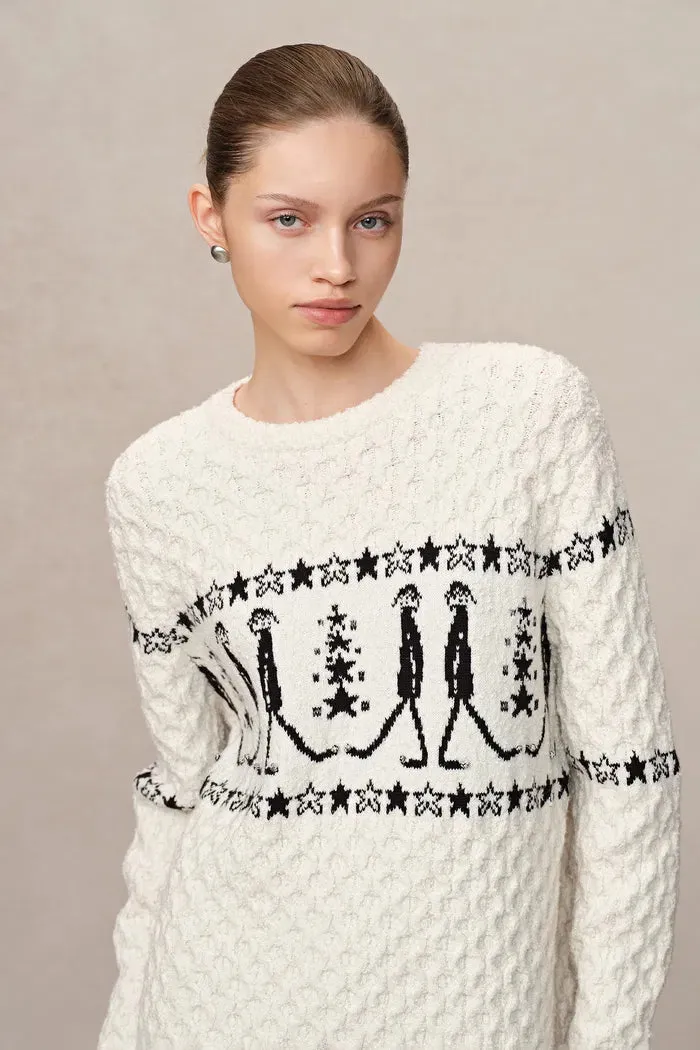 Star Walker White Fair Isle Pullover in Viscose Wool Pom-Pom Yarn Knit sold by Fabrique product image thumbnail 2