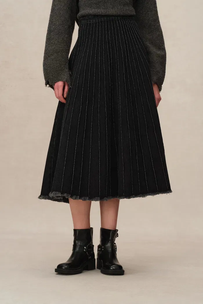 Silas A-Line Midi Skirt in Washed Cotton Denim sold by Fabrique product image thumbnail 3