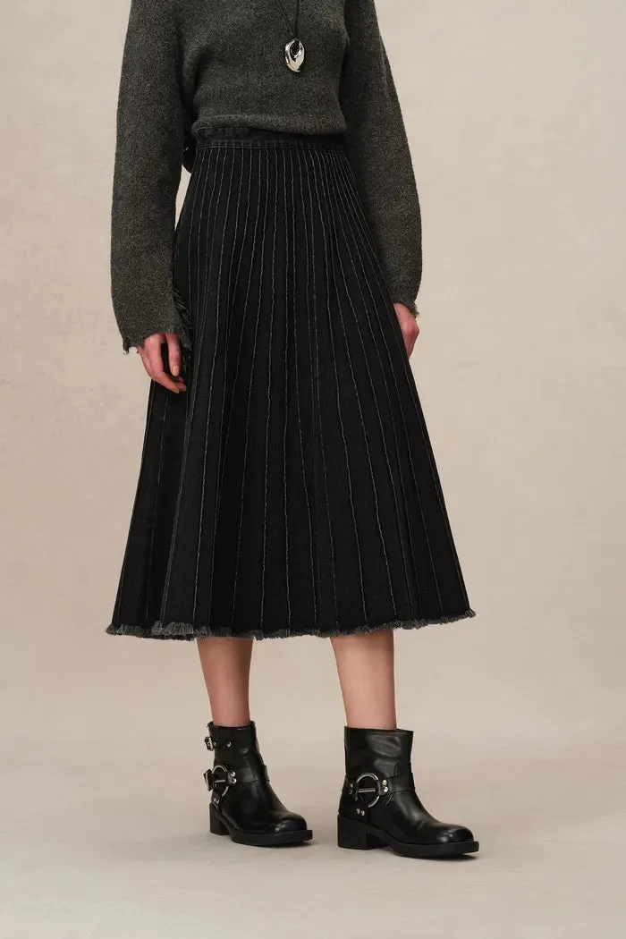 Silas A-Line Midi Skirt in Washed Cotton Denim sold by Fabrique product image thumbnail 4