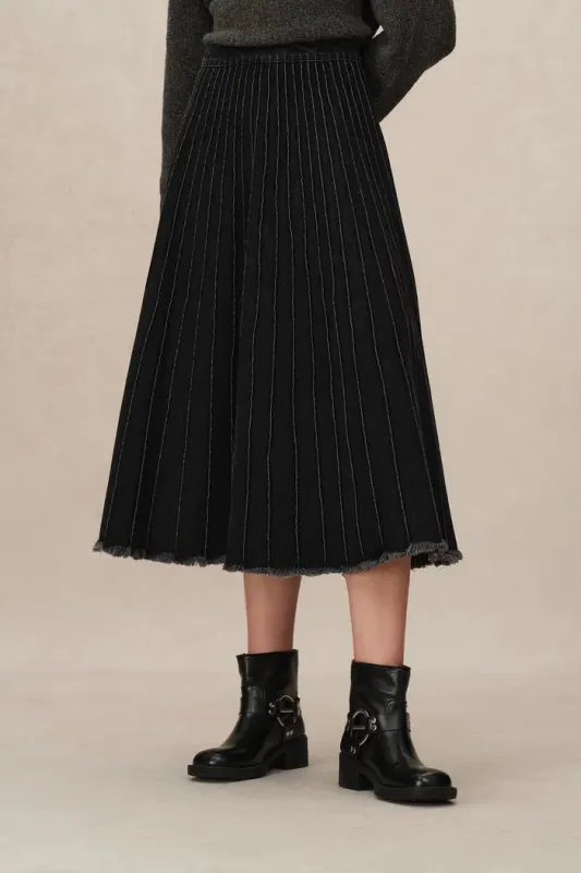 Silas A-Line Midi Skirt in Washed Cotton Denim sold by Fabrique